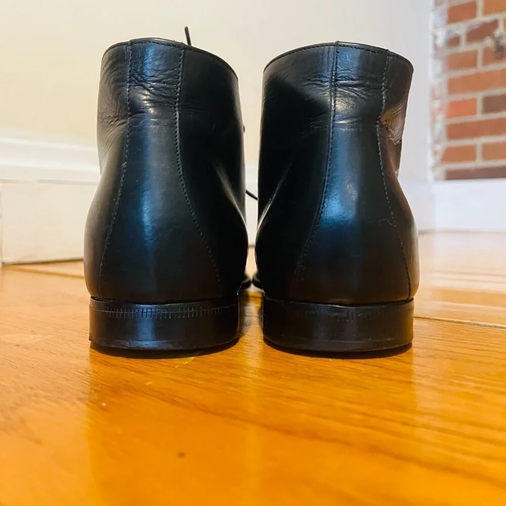 VTG Bostonian Oxford Ankle Boots Mens 9.5  Black Leather Lace Up Chukka Italy